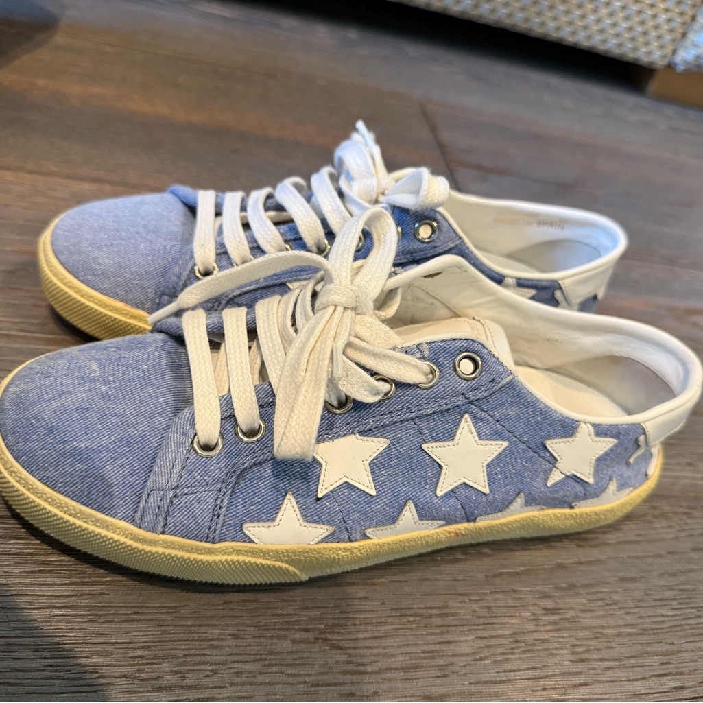 Saint Laurent Blue Star Canvas Sneakers With White Accents